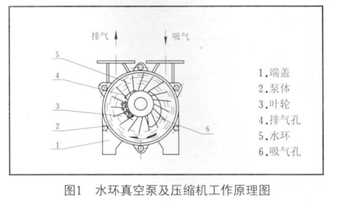 图1 水环真空泵及压缩机工作原理图 图1 水环真空泵及压缩机工作原理图