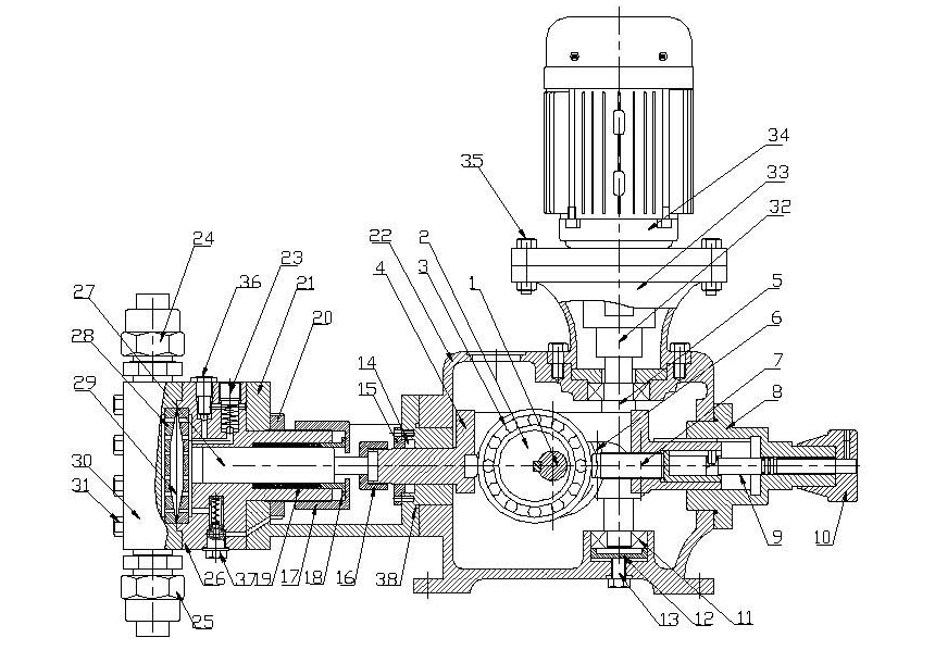 液压式隔膜计量泵装配图 液压式隔膜计量泵装配图